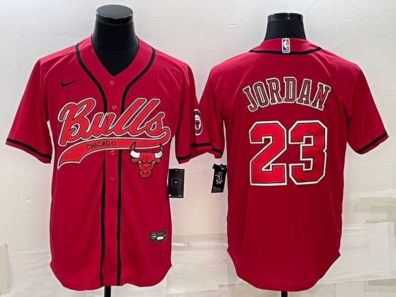 Mens Chicago Bulls #23 Michael Jordan Red With Patch Cool Base Stitched Baseball Jersey
